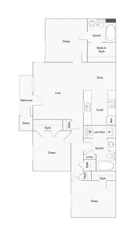 3 Bed 2 Bath Floorplan