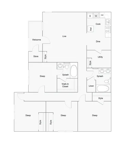 4 Bed 2 Bath Floorplan