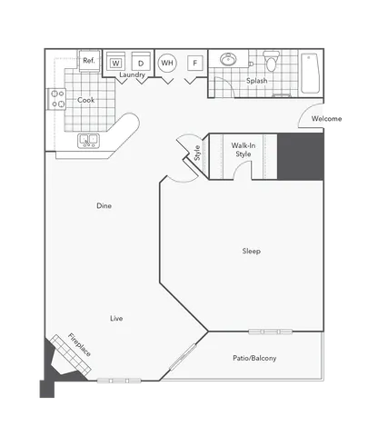 1 BR x 1 BA - A1 Floorplan