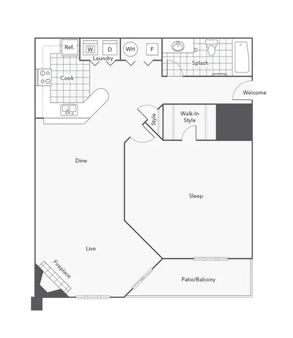 1 BR x 1 BA - A1 (Affordable 50) Floorplan