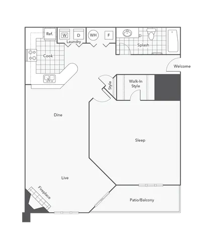1 BR x 1 BA - A1 (Affordable 65) Floorplan