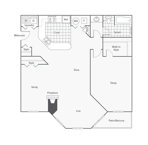 1 BR x 1 BA - B1 (Affordable 50) Floorplan