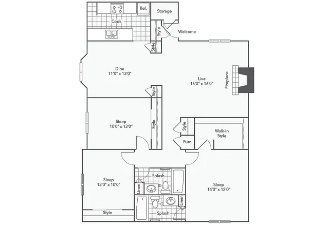 C2 | 3-Bedroom Floorplan