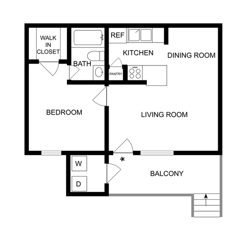 1 BR x 1 BA - A Floorplan