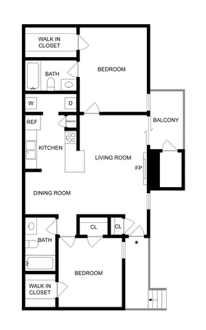 2 BR x 2 BA - A Floorplan