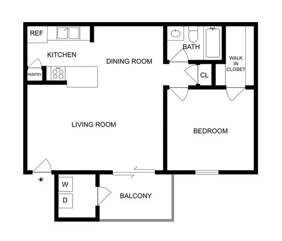 1 BR x 1 BA - B Floorplan
