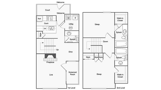 2 BR x 2.5 BA with W/D - A Floorplan