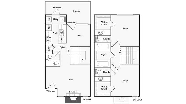 2 BR x 2.5 BA with W/D - C Floorplan