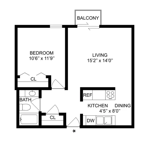 1B1B East | 1-Bedroom Floorplan