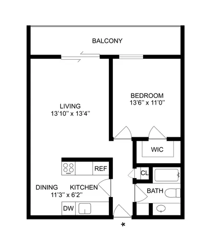 1B1B West | 1-Bedroom Floorplan