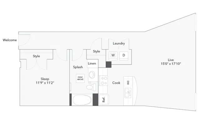 1 BR x 1 BA - A - Income-Restricted (50) Floorplan - Apartments in Milwaukee, Wisconsin
