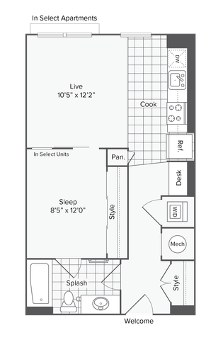 1 BR x 1 BA - A Floorplan