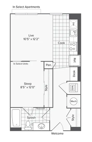 1 BR x 1 BA - A - Income Restricted (50) Floorplan