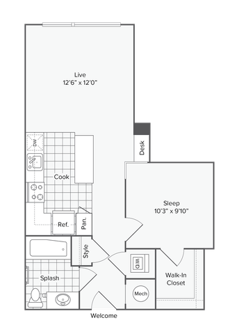 1 BR x 1 BA - C Floorplan