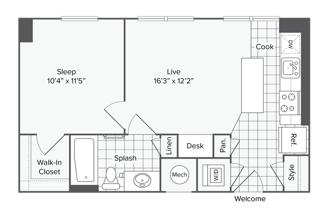 1 BR x 1 BA - F Floorplan