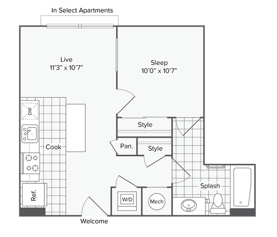 1 BR x 1 BA - G Floorplan