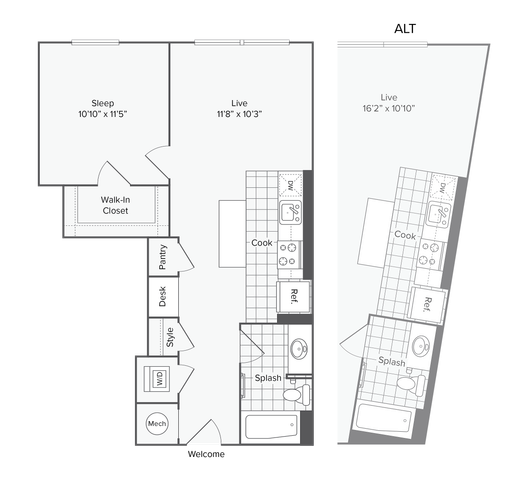 1 BR x 1 BA - I Floorplan