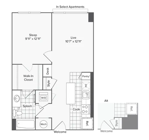 1 BR x 1 BA - K - Income Restricted (50) Floorplan