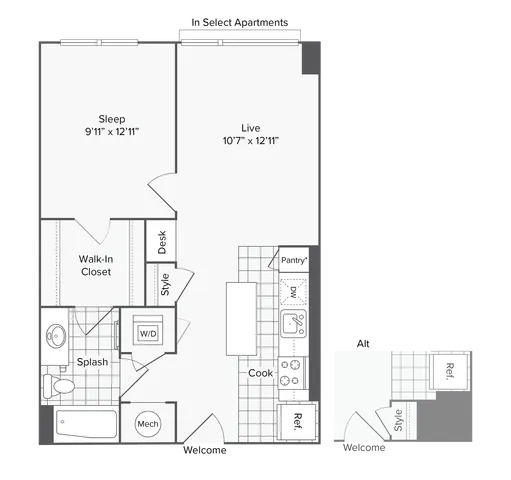 1 BR x 1 BA - K - Income Restricted (60) Floorplan