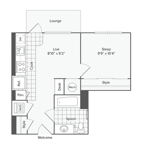 1 BR x 1 BA - M Floorplan