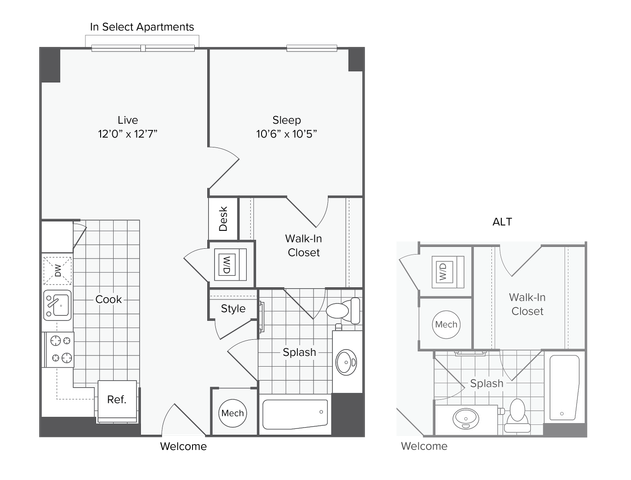 1 BR x 1 BA - N Floorplan