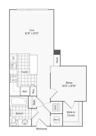1 BR x 1 BA - C - Income Restricted (50) Floorplan