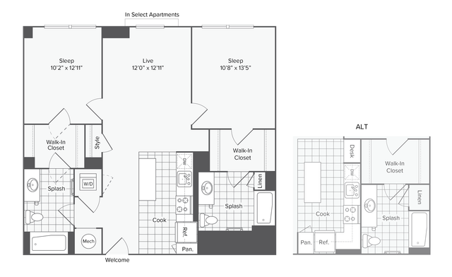 2 BR x 2 BA - H - Income Restricted (60) Floorplan