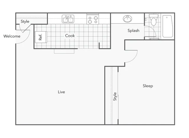 1 BR x 1 BA - C Floorplan