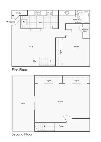 2 BR x 1 BA - Townhome Floorplan
