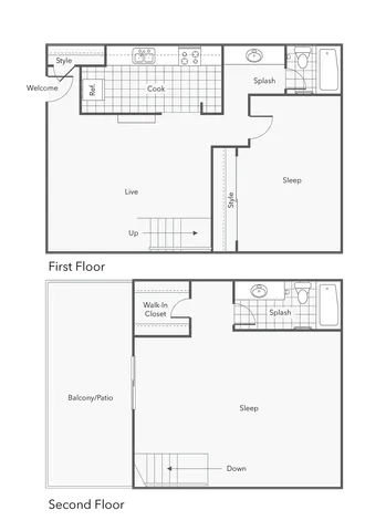 2 BR x 2 BA - Townhome - A Floorplan