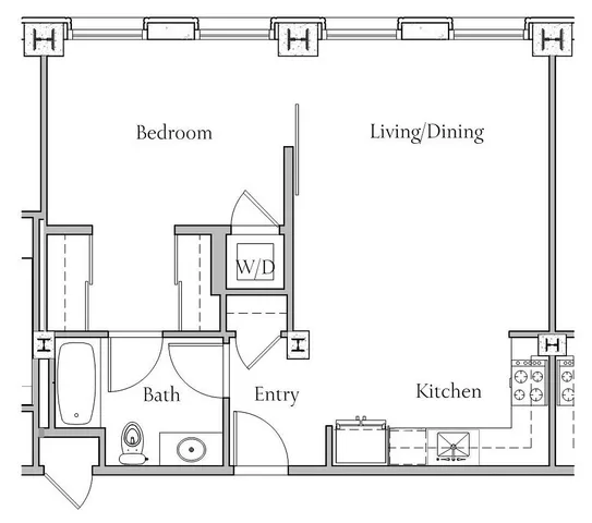 1 BR x 1 BA - C Floorplan