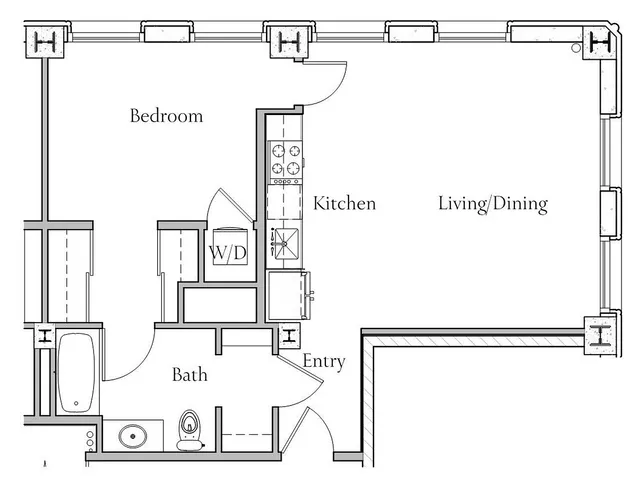 1 BR x 1 BA - D Floorplan
