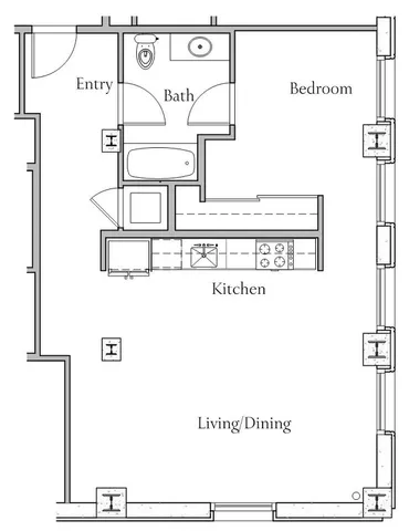 1 BR x 1 BA - F Floorplan