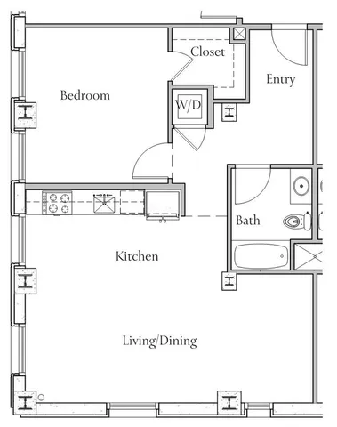 1 BR x 1 BA - G Floorplan