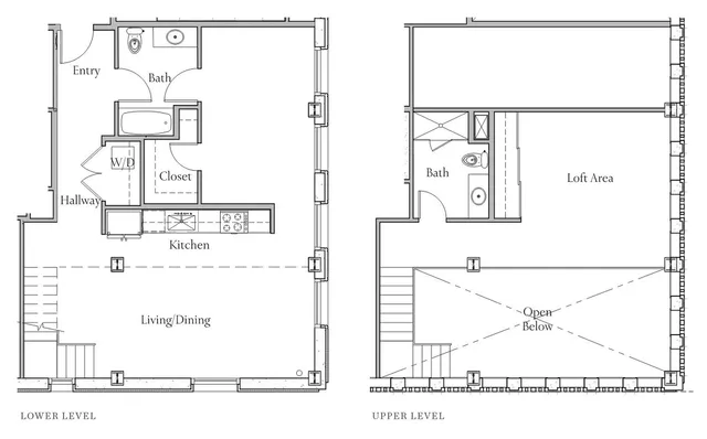 1 BR x 2 BA Loft - B Floorplan