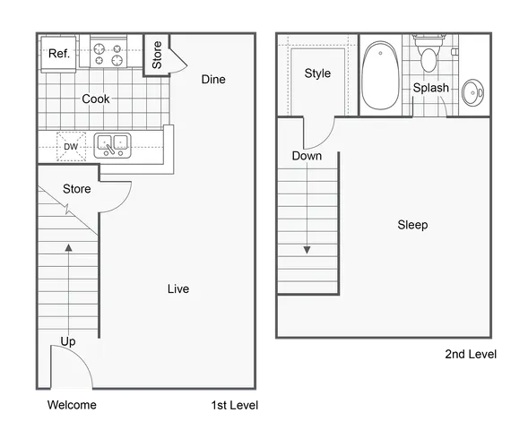 1 BR x 1 BA - Townhome - A Floorplan