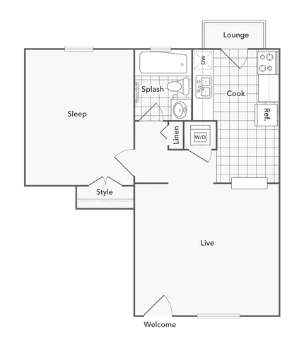 1 BR x 1 BA - A Floorplan
