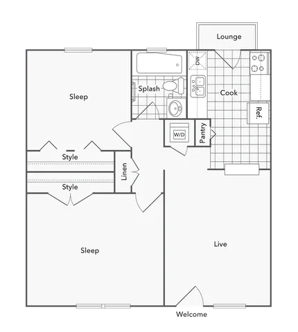 2 BR x 1 BA - A Floorplan