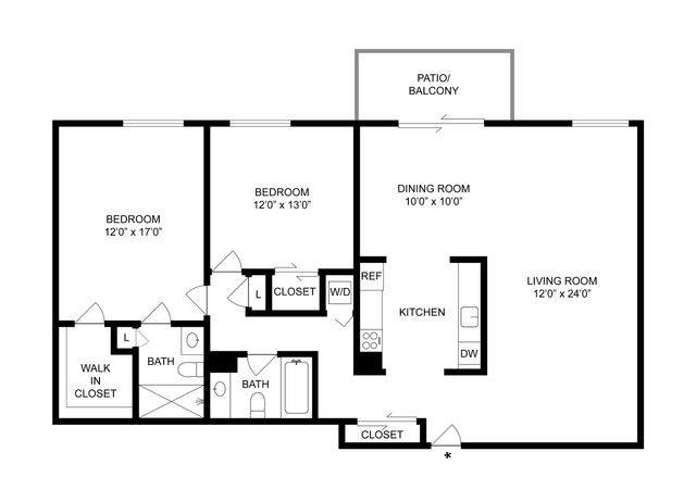 2 BR x 2 BA - A Floorplan