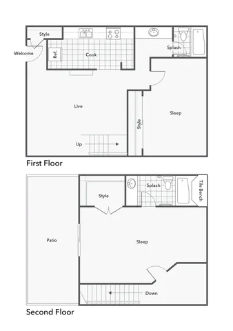 2 BR x 2 BA - Townhome - A Floorplan