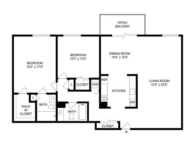 2 BR x 2 BA - A Floorplan