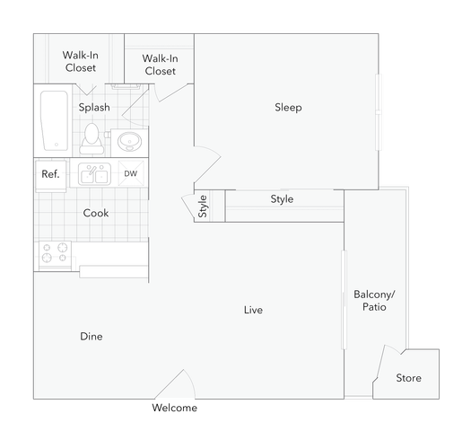 1 BR x 1 BA - A Floorplan