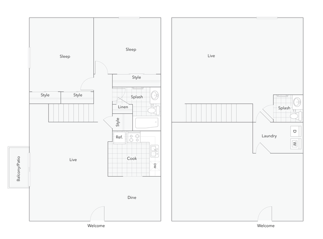 2 BR x 1.5 BA - A Floorplan