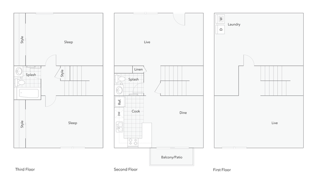 2 BR x 1.5 BA - B Floorplan
