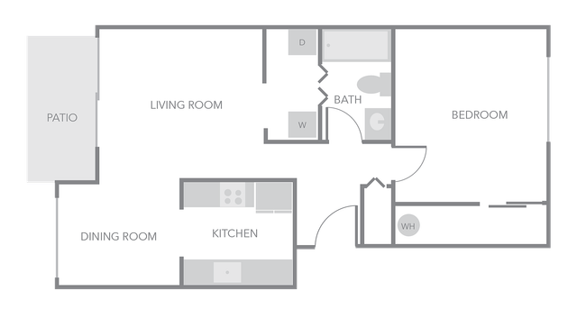 1 BR x 1 BA Floorplan