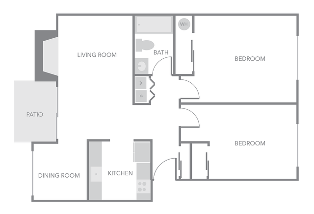 2 BR x 1 BA Floorplan