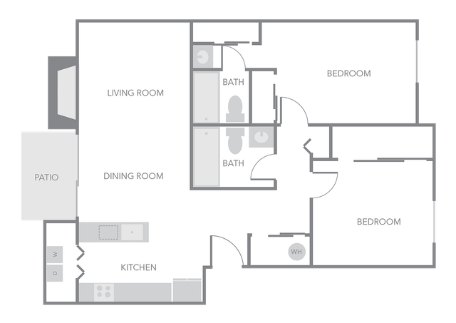 2 BR x 2 BA Floorplan