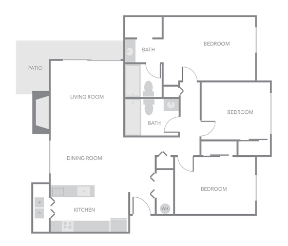 3 BR x 2 BA Floorplan