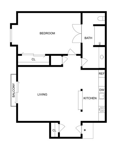 1 BR x 1 BA - A Floorplan