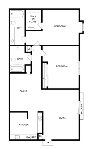 2 BR x 2 BA - B Floorplan